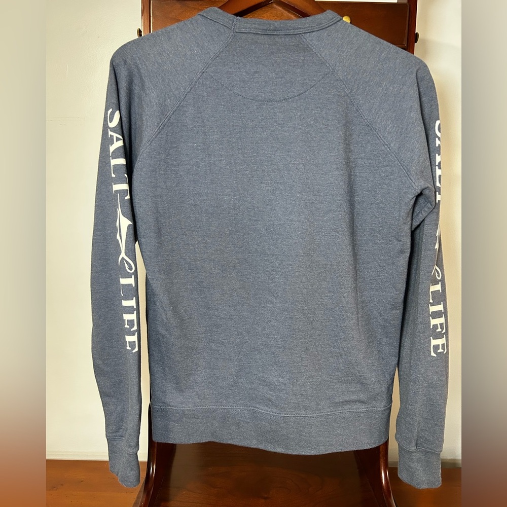 Salt Life Women’s Small Heather Blue Crewneck Sweatshirt Long Sleeve Graphic - Picture 3 of 7